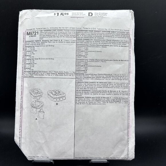 McCall's Crafts M5721 “3 in One Shopping Cart Cover” Sewing Pattern Uncut - Picture 2 of 5